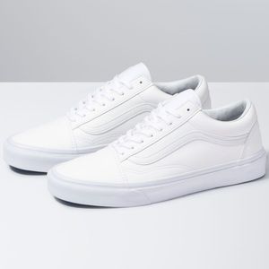 White Leather Vans Old Skool